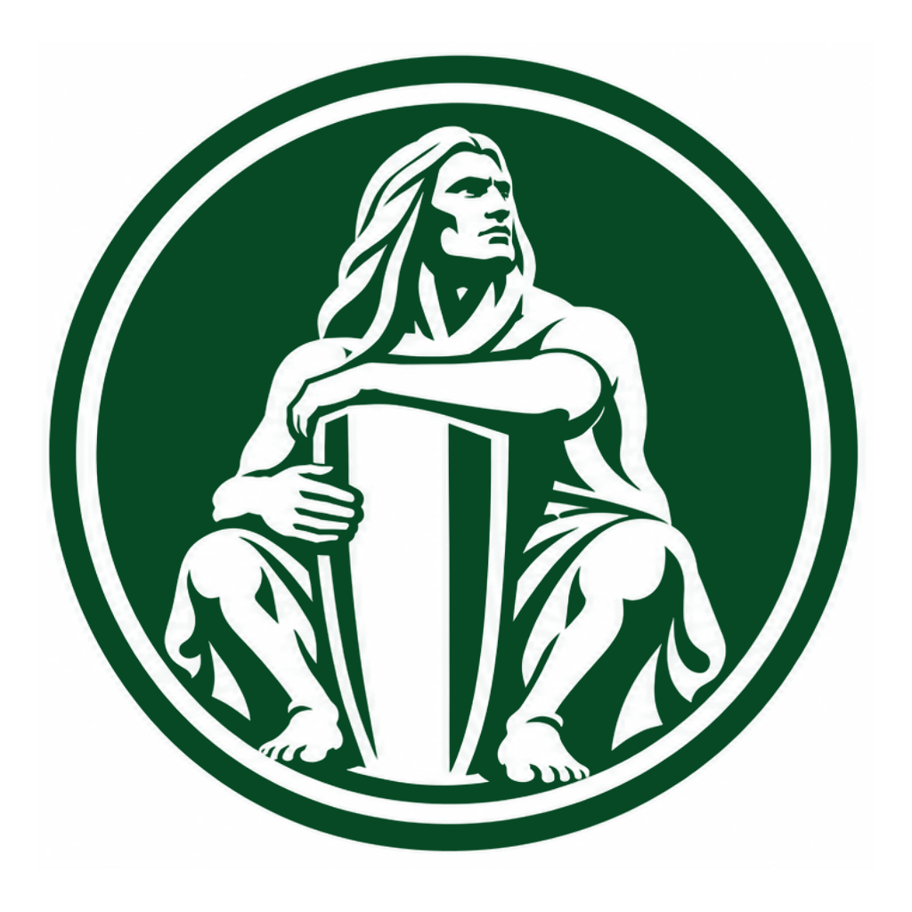 Forest-green circular ProPaducah emblem on white, depicting Chief Paduke seated behind a shield.